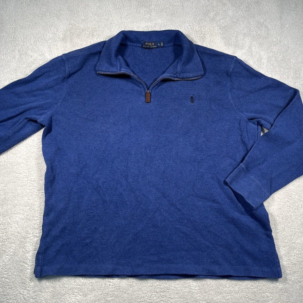 Polo Ralph Lauren Estate Rib Blue Quarter Zip Long Sleeve Pullover Shirt Mens‎ L